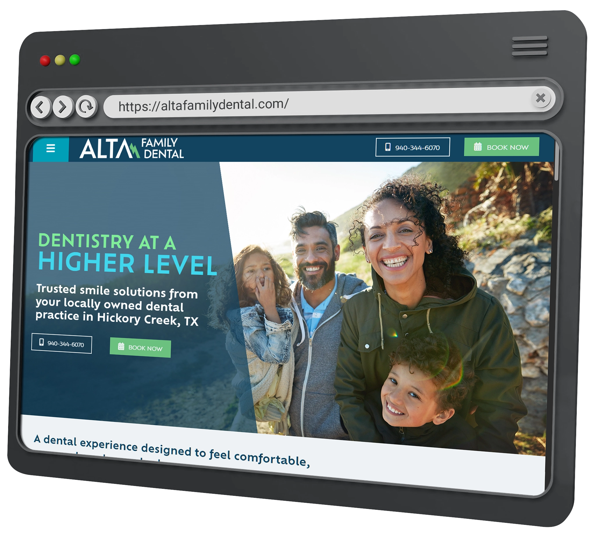 alta family dental website homepage