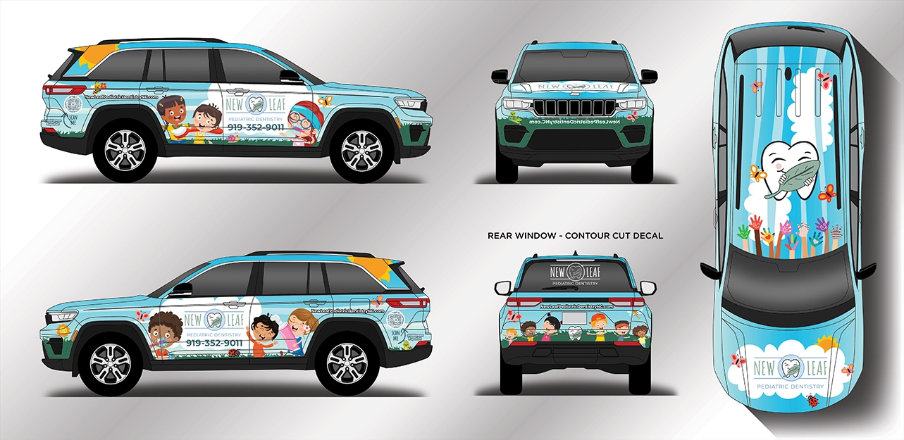 new leaf pediatric dentistry vehicle wrap design