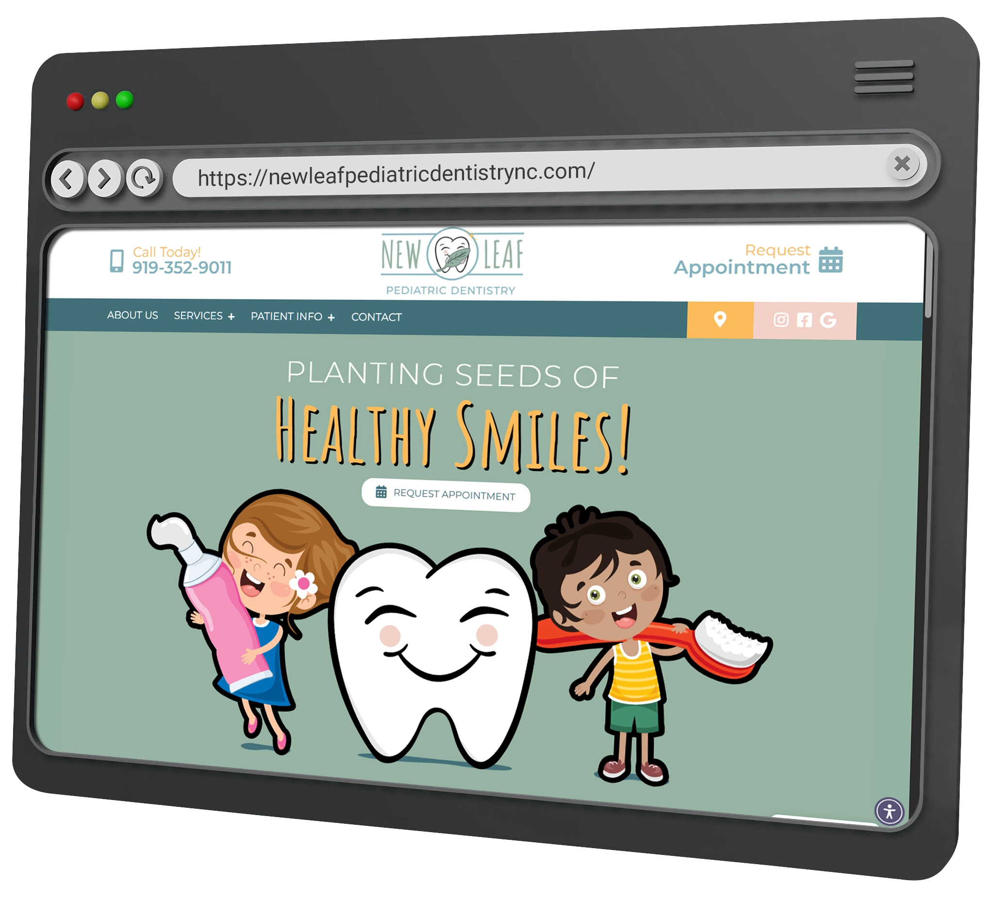 new leaf pediatric dentistry website homepage
